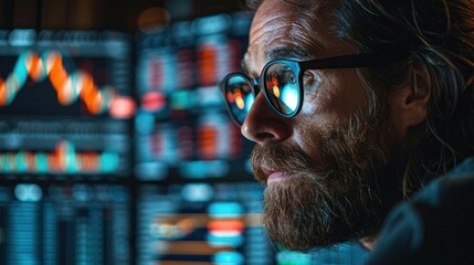 An investor analyzing stock market trends on a computer screen, emphasizing financial planning