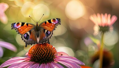 Poster - A butterfly is perched on a purple flower