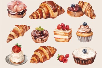 Sticker - A collection of pastries and desserts, including croissants, cakes, and muffins