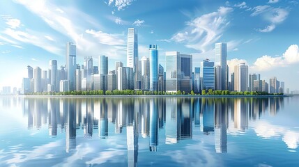 Poster - Modern City Skyline Reflection in Water Photo