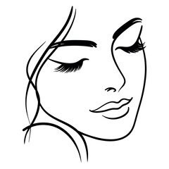 Wall Mural - Woman face, one line drawing. Continuous one line drawing art. Vector illustration