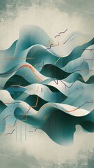 Poster - Abstract illustration featuring wavy lines and patterns in teal and white