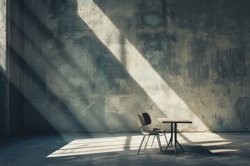 Minimalistic interior with concrete wall and chair.