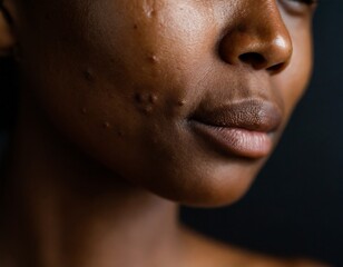 close-up photograph of the pimples and blemishes on a black skin