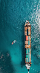 Wall Mural - Aerial View of Cargo Ship Loading at Sunny Harbor  