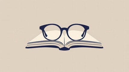 Aufkleber - A pair of eyeglasses sits on an open book against a plain background. Generative AI