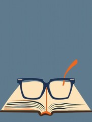Aufkleber - Eyeglasses are resting on an open book against a minimalist blue background. Generative AI