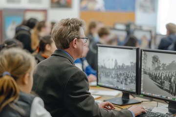 Wall Mural - Teacher instructing students in computer lab