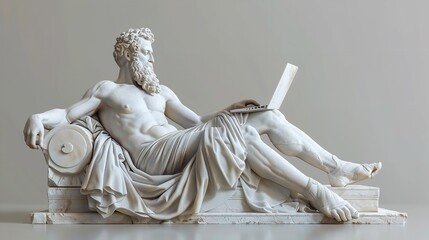 Ancient sculpture working with laptop, Generative AI