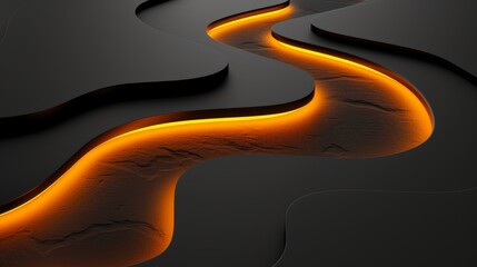 Elegant and modern design featuring wavy shapes and orange lighting on a black abstract background