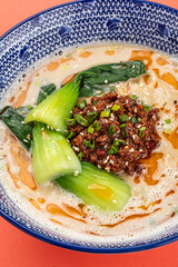 Wall Mural - Portion of appetizing japanese tantanmen ramen with bok choy