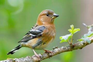 Wall Mural - A small bird sits quietly on a branch of a tree, waiting for its next move