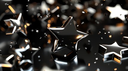 Wall Mural - a close-up of a collection of silver stars with a bokeh background.