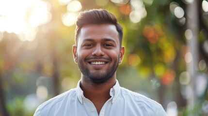 A person with a long beard smiles directly at the camera