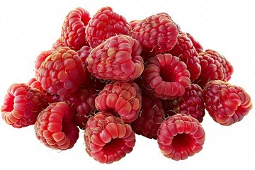 A vibrant heap of raspberries, viewed from the top, with their detailed texture and rich red color, arranged naturally on a transparent background.