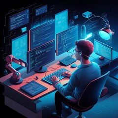 programmer workflow illustration concept 3d illustration vector