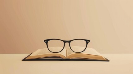 Aufkleber - Eyeglasses rest on an open book against a plain background. Generative AI