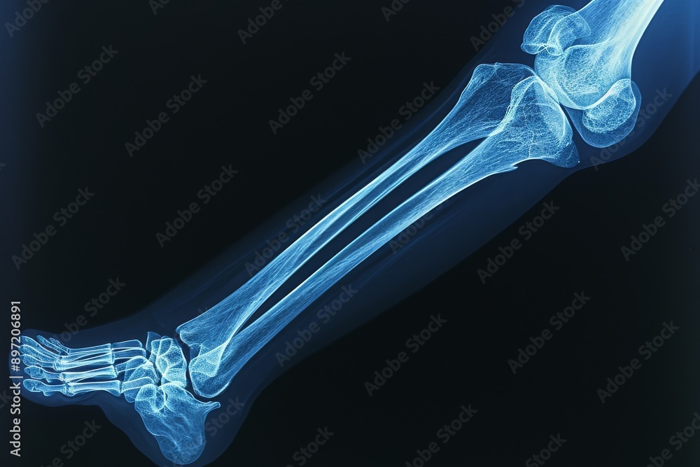 This photo depicts an X-ray of a foot, clearly showing a bone within it ...