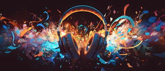 Canvas Print - Headphones with Colorful Paint Splatter.