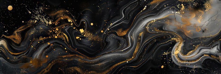 Abstract black marble background featuring fluid gold design, creating a modern and sophisticated wallpaper with a touch of luxury and elegance.