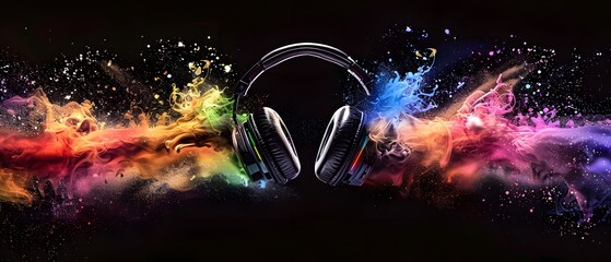 Sticker - Headphones in a Rainbow Explosion.