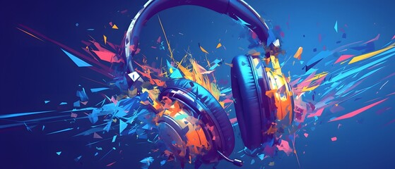 Wall Mural - abstract headphones with colorful splashes.