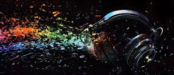 Wall Mural - Headphones and Colorful Explosion.