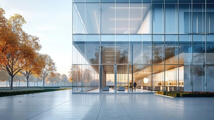 Sticker - Modern Glass Office Building Exterior 3D Illustration