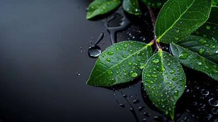 Wall Mural - close-up shot of tea tree leaves with water drips