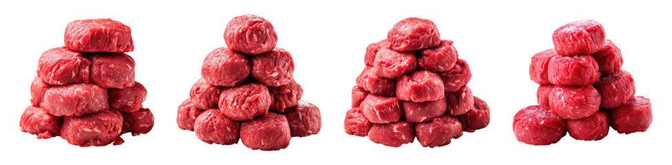 Poster - Pile of fresh raw meatballs collection isolated on transparent background