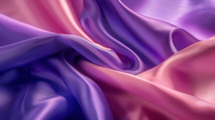 Wall Mural - Close-up of luxurious pink and purple silk fabric, showcasing its smooth texture and rich, vibrant colors.