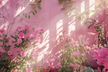 Wall Mural - Beautiful pink flowers growing in the garden on sunny day