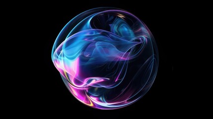 Wall Mural - An abstract iridescent sphere with vibrant colors on a black background