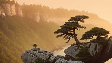 a tree on a rock