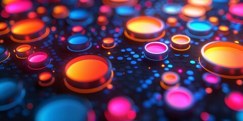 Wall Mural - Abstract design with glowing circles and vibrant colors in a dynamic pattern, portraying modern visual aesthetic