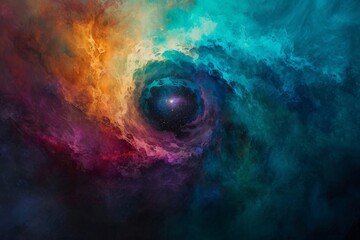 Wall Mural - A Colorful Space Filled With Clouds and a Black Hole, Hues of the helix nebula depicted in impressionistic style, AI Generated