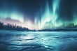 © Ifti Digital - A stunning display of the aurora borealis illuminating the night sky above a frozen lake, Ice-covered lake under the glow of aurora borealis, AI Generated