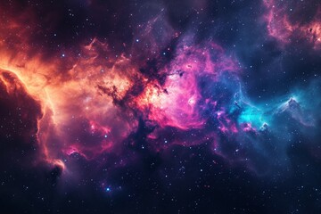 Wall Mural - A vibrant space scene featuring a multitude of stars and clouds against a colorful backdrop, Illuminate galaxy cloud nebula with bold hues, AI Generated
