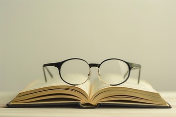 Aufkleber - A close-up of an open book with a pair of eyeglasses resting on top of it. Generative AI