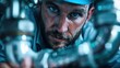 ©  Jovaduplex - A man wearing a blue helmet is intensely focused on repairing plumbing pipes, showcasing his dedication and determination to fixing technical issues under demanding conditions.