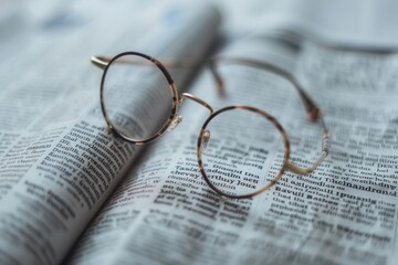 Aufkleber - Round eyeglasses rest on an open book with a minimalist background. Generative AI