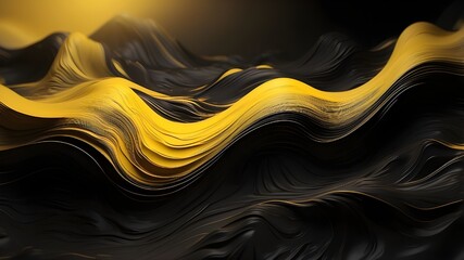 Wall Mural - Abstract wallpaper with a yellow hue backdrop, a flow wave, dark noise texture, and a cover header.