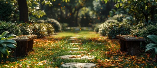 Poster - Autumnal Pathway in a Tranquil Garden