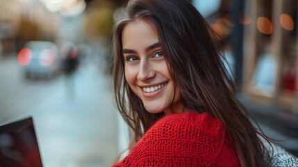 Wall Mural - Close-up portrait of Beautiful smiling young brunette woman