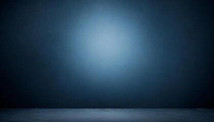 Poster - Empty Blue Studio Room with Concrete Floor, Textured Blue Wall, and Spotlight Creating Dramatic Lighting Effect, Suitable for Backgrounds, Presentations, and Design Layouts