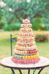 Wall Mural - A colorful tower of assorted macarons