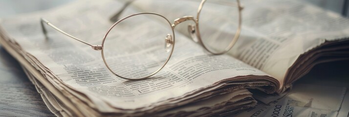 Aufkleber - Round eyeglasses are resting on an open book, with the pages visible below. Generative AI