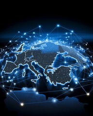 Wall Mural - European network on globe for finance, business trade, and telecommunications connectivity