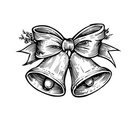 Poster - christmas bells engraving black and white outline