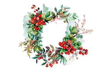 Wall Mural - A natural wreath made from red berries and green leaves